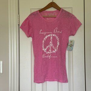 Candy Pink Burnout T-Shirt Peace Love Flowers Laguna Beach MV Sport Size L